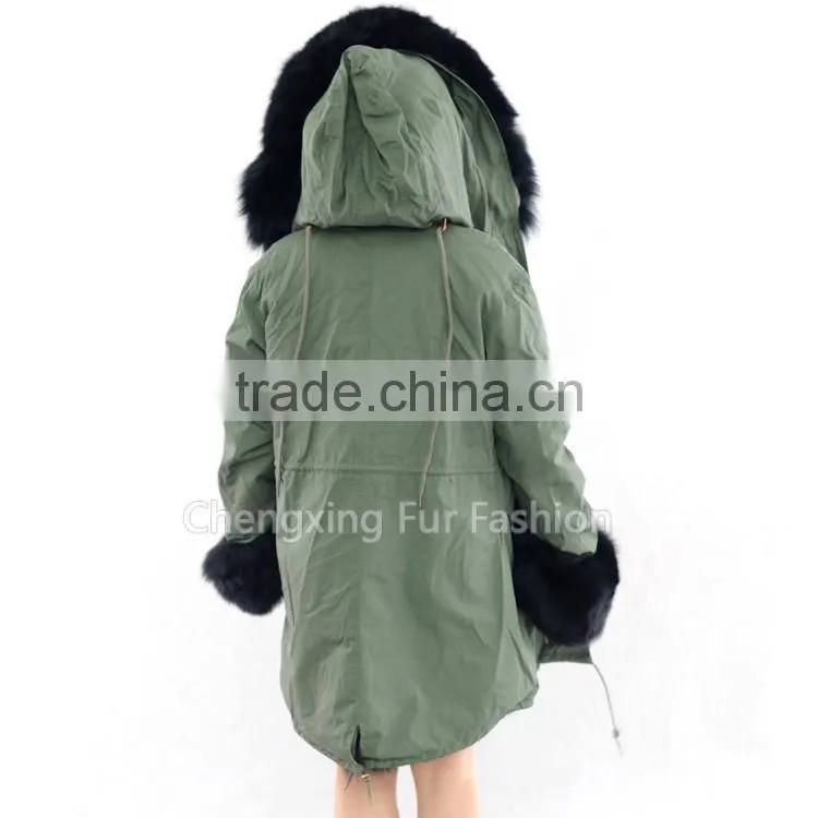 CX-G-P-02 Wholesale Winter Real Fox Fur Jacket / Army Green Fur Parka Coat With Real Fur Collar