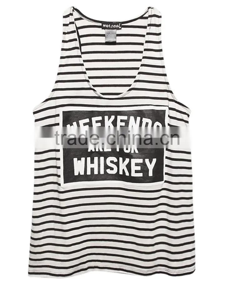 Simple design striped singlet loose tank tops wholesale women