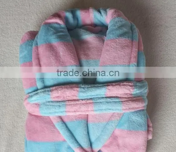 Chinese colorful strip printed coral fleece bathrobe