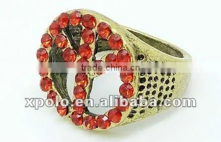 Modish Vogue Crystal Setting Peace Symbol Bronze Metal Ring