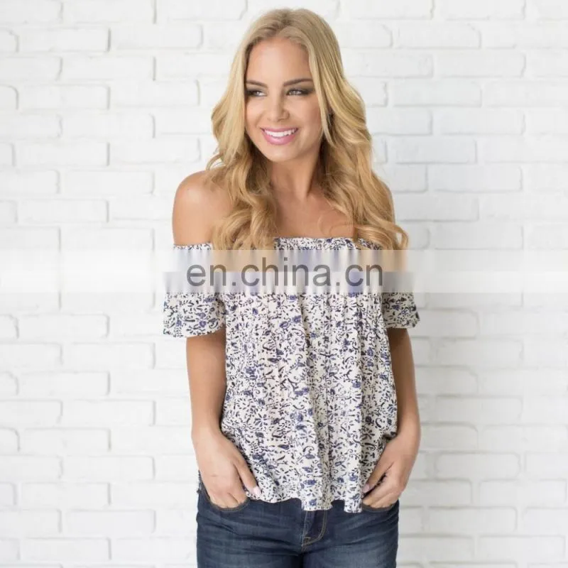 Elastic Strapless Neckline Print Off Shoulder Top for Women