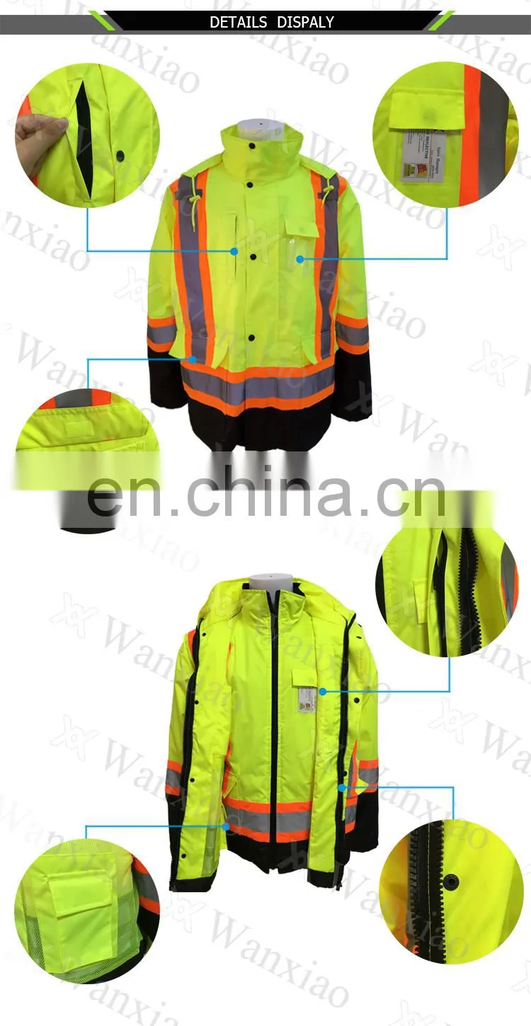 wholesale polyester high visibility fluorescent reflective raincoat safety jacket