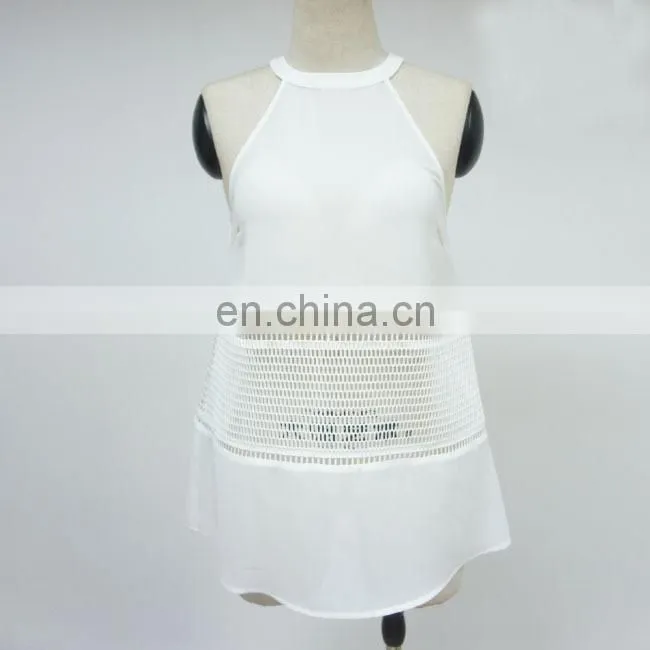 Summer sleeveless white perspective hole sexy girls women net tops latest design