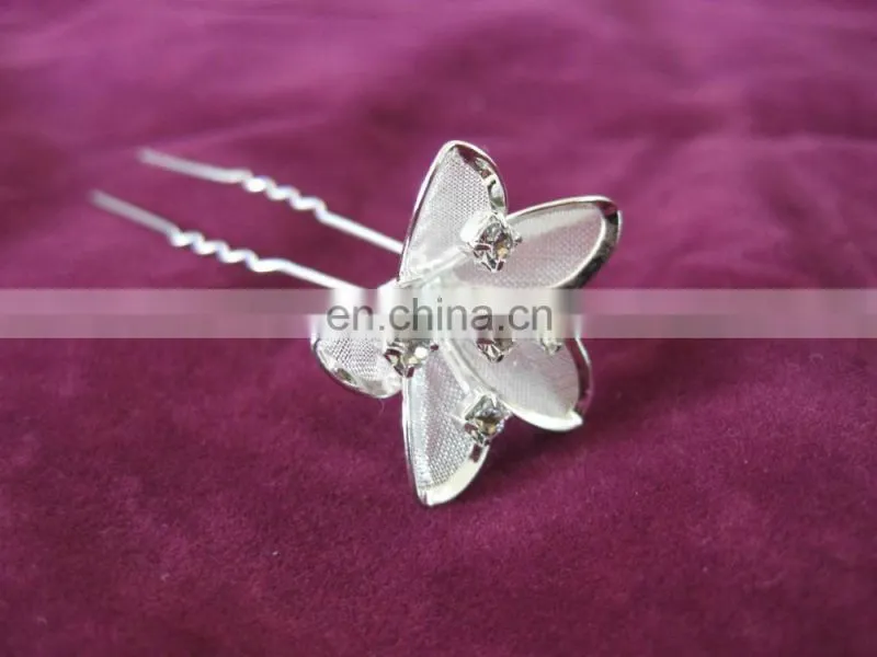 New Silver Plated Wedding Bridal Rhinestones Crystal Pearl Flower HairPin