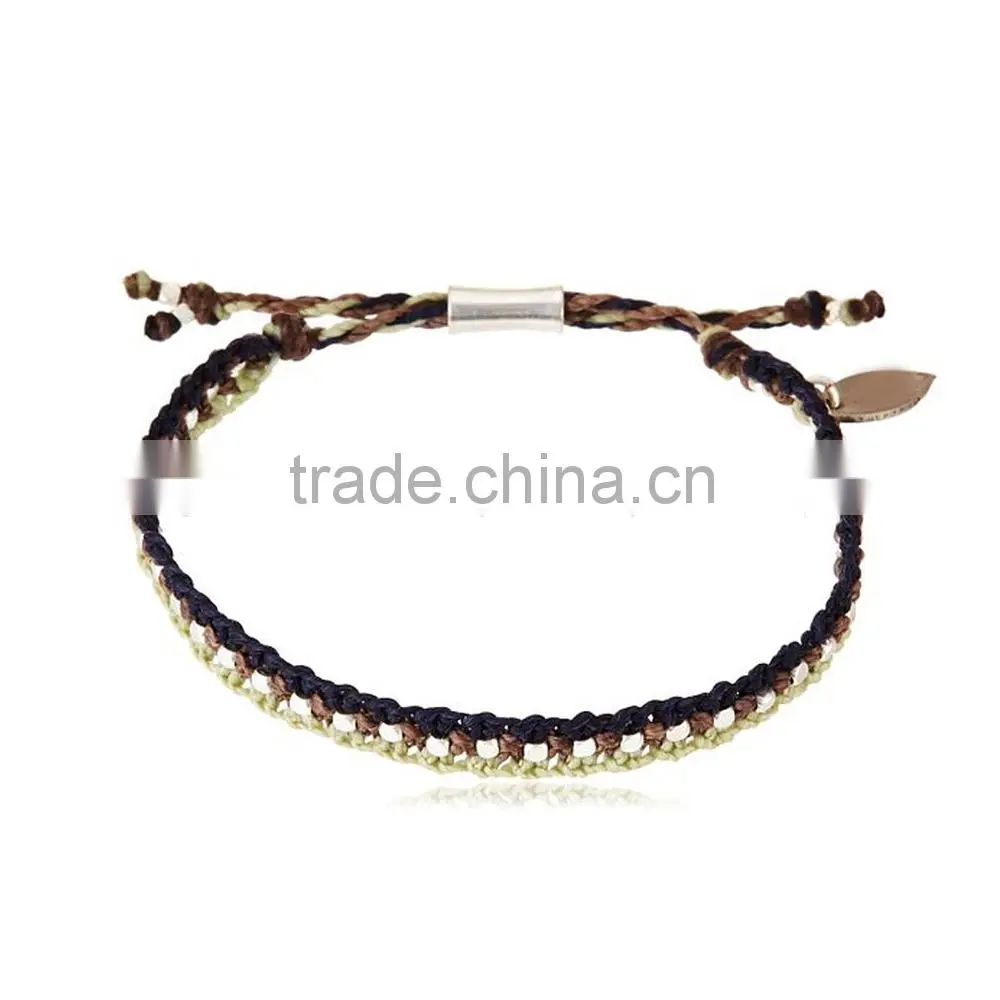 handmade black string crochet bracelet with copper beads drop charm bangle