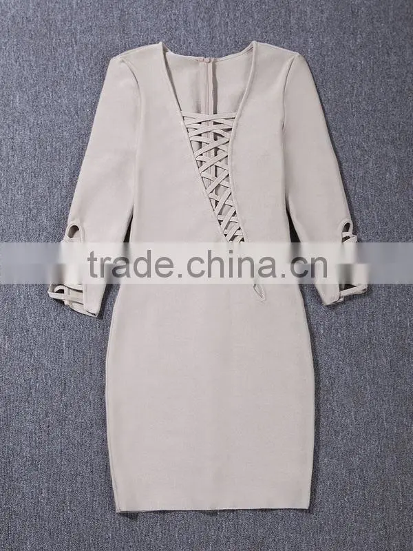 Summer dress 2015 new fashion elegant and sey women black red beige white long sleeve evening party bandage Dress Bandage Bodyco