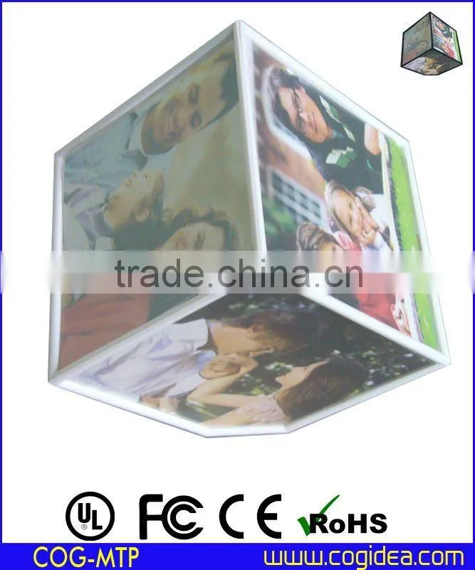 Pernanent Automatic Rotating Plastic Cube Photo Frame