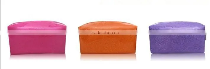 Dazzling horizontal version pure color cosmetic bag with inside patch pocket