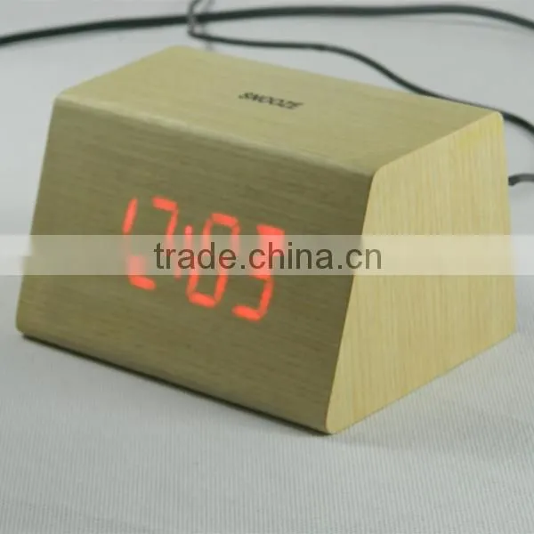 LED Wooden Digital Table Clock with Touch Function for Snooze
