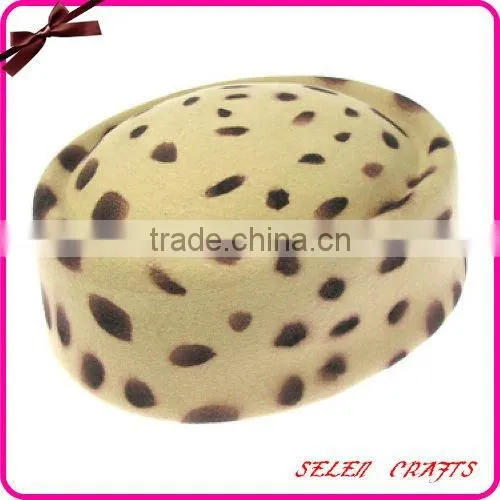 Fashion beige 100% wool felt pillbox hat with dots