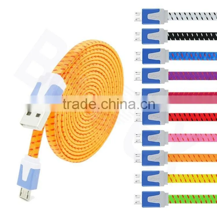 OEM ODM Braid Rohs 24awg Flat Micro Phone Charger USB Cable