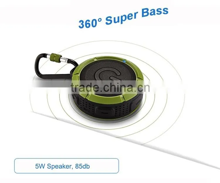 (Hot) 2016 Bluetooth Waterproof Speaker with hook, Portable Bluetooth Speaker, waterproof bluetooth speaker with suction cup