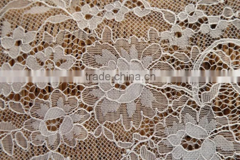 Bridal white french lace flower embroidery fabric for dress