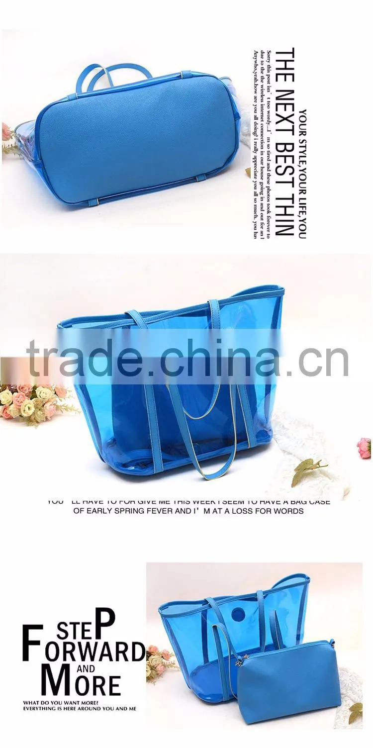 Jelly Color PU and PVC Handbags With inner bag tote bag in bag