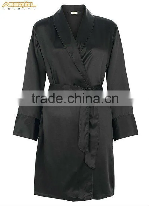Long Satin Dressing Gown - Black