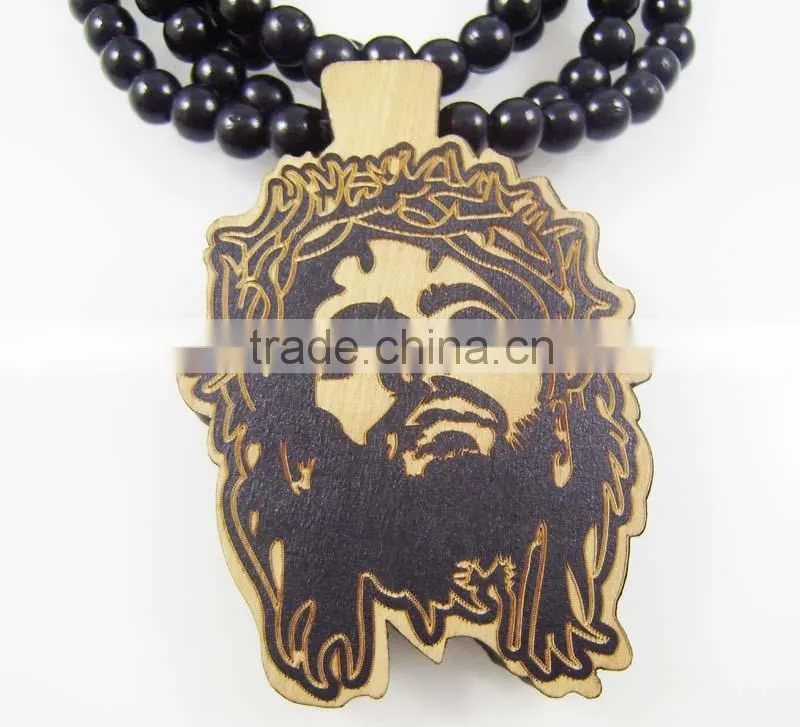 Good quality Hip-hop face Pendant wood Ball Bead Chain Necklaces
