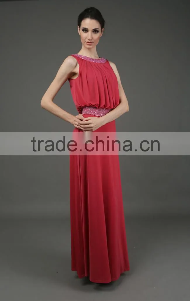 BiBiQ Fashion OEM Maxi Red Beaded Satin Western Gowns Party Dresses