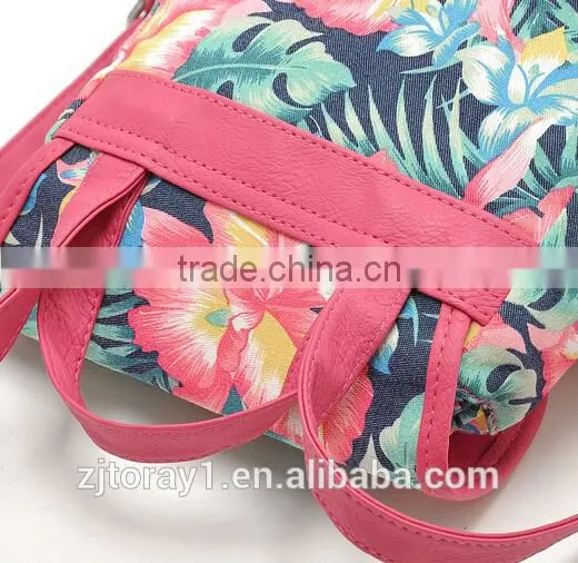 Floral Canvas Custom Printed Backpack Drawstring School Bag Teens