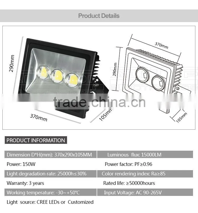 IP67 Waterproof aluminum cob 150w dmx led flood light