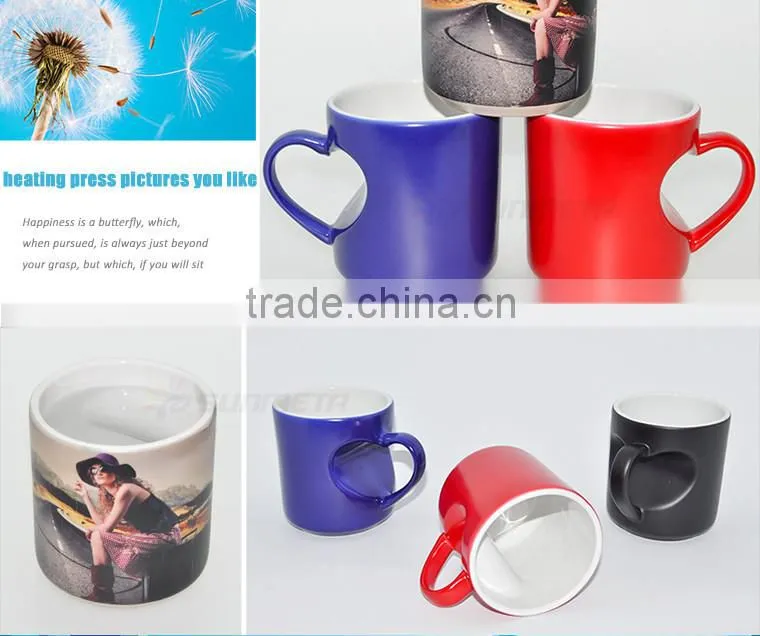 Sunmeta whole sale 11oz Blank Sublimation heart-shaped Color Changing ceramic Mug matte