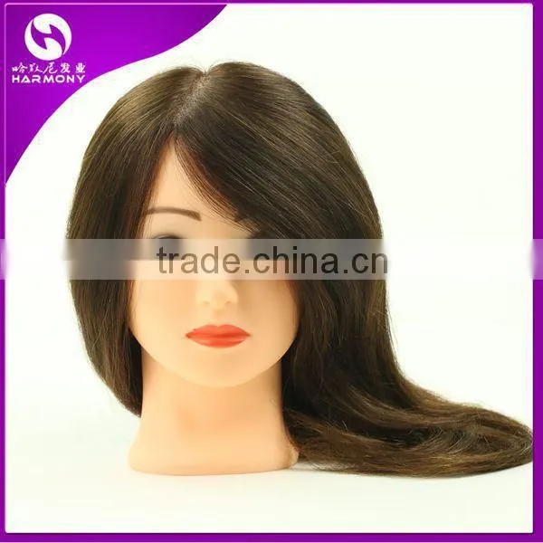 2015 cheap cosmetology salon human hair training head for hairdressers/100% human hair training doll head practice head