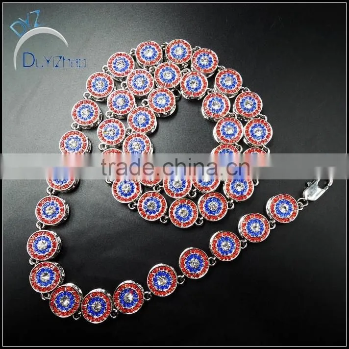 latest hip hop blue big fake flower diamond necklace