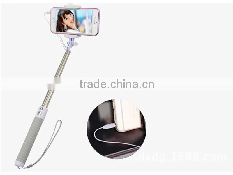 2015 hot new cable take pole selfie stick, wired selfie stick