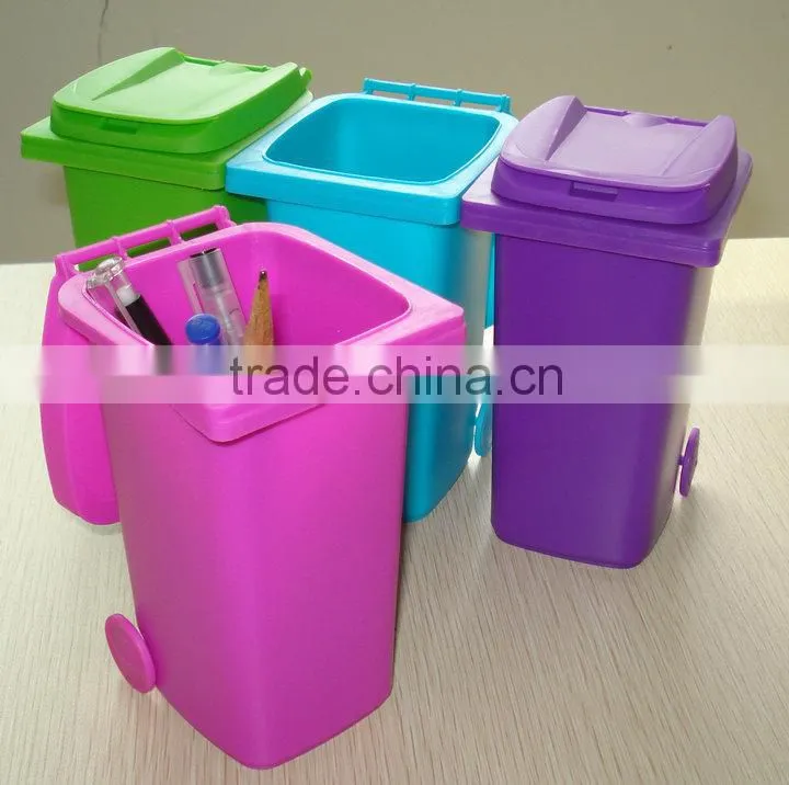 Plastic Mini Desktop Wheelie bin desk tidy