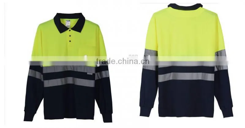cheap 100% polyester high reflective safety 2 tone color polo shirts for man