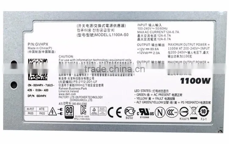 0GVHPX CN-0GVHPX PSU For Dell 1100W Power Supply 80 plus Hot Plug for PE R910 R820