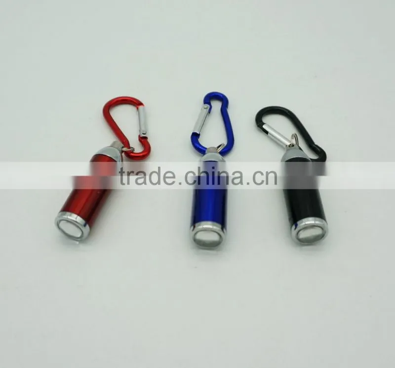 2016 hot sale mini aluminum flashlight with carabiner led keychain flashlight