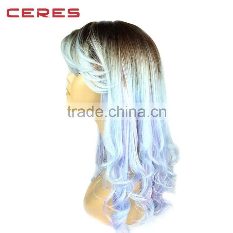 Cheap raw two tone color synthetic and human hair mix lace front wig