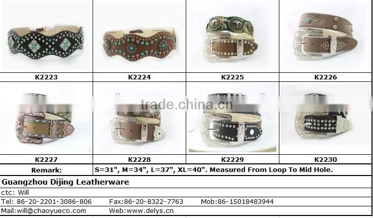2016 Best Seller Western rhinestone leather belt with horsehead conchos