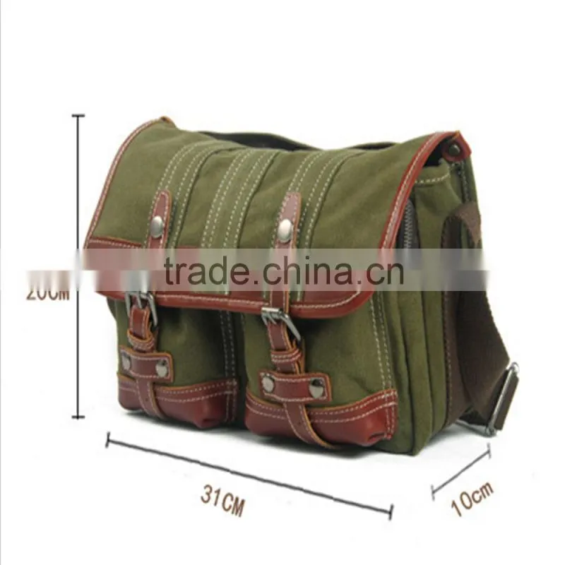 Stylish midium canvas leather field shoulder bag military explorer messenger field bag