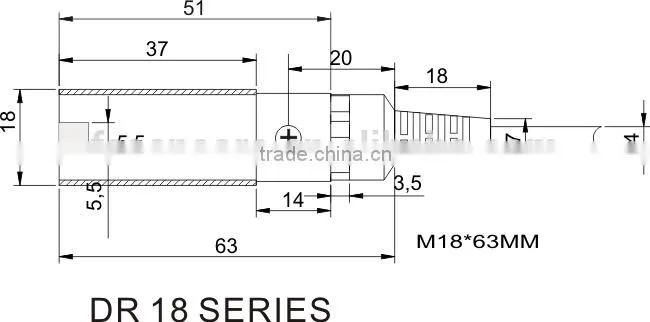 DR18-10/40 series M18, 10/40cm diffuse cylinder infrared sensors, optical switching transducer