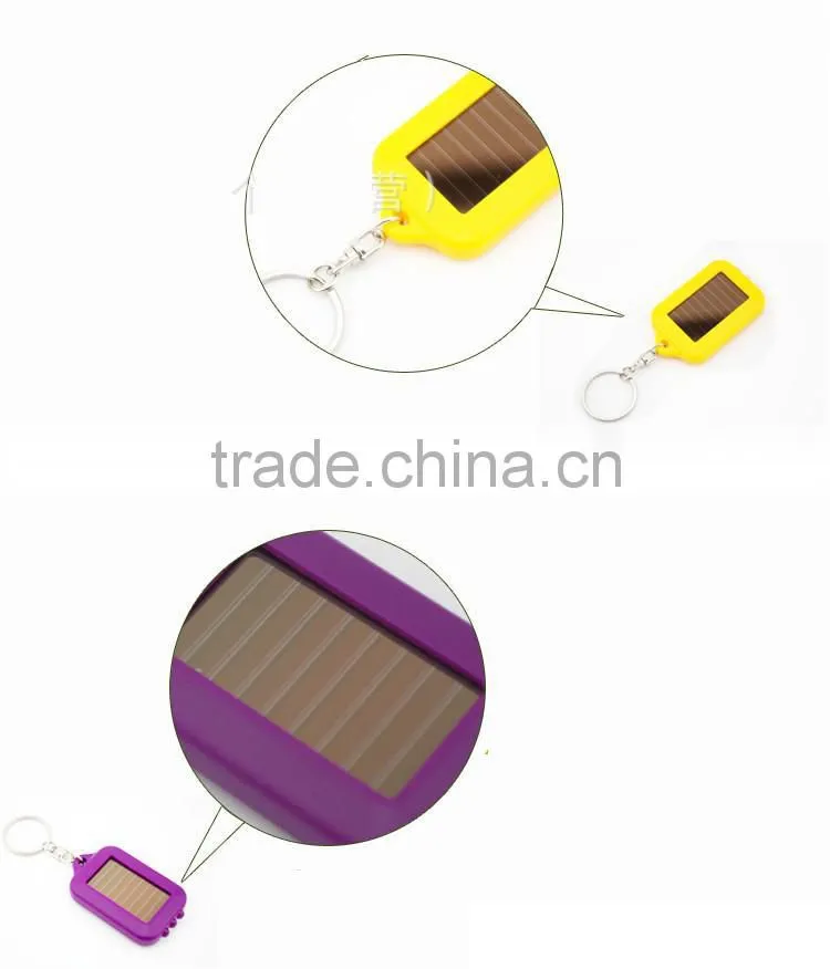 New Fashion Mixed Color Solar portable LED Light Keychain / Mini Flashlight Key Ring Survial Gadget 3 LED
