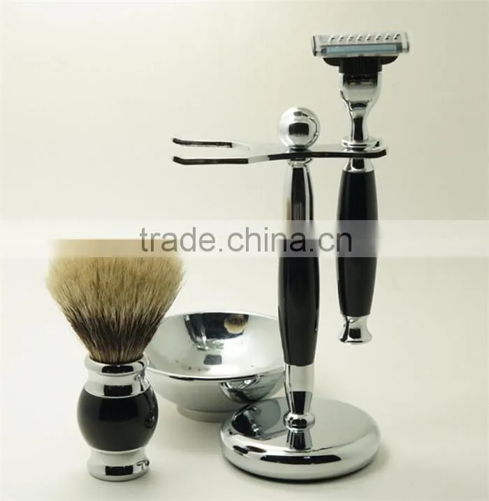 Hot Sale Metal Shaving Bowls Luxury Razors Real Badger Hair Brushes Shaving Set