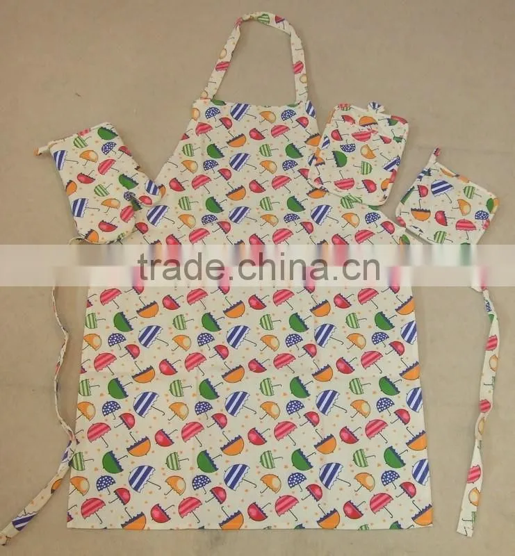cotton linen material print kitchen set hot pot holder and glove set
