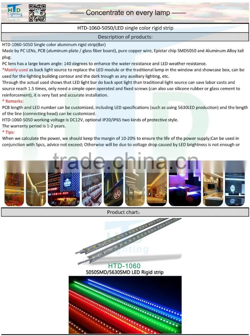 LED 5050 60LED rigid strip with lens 72LED rigid strip without IC IP67 aluminum shell