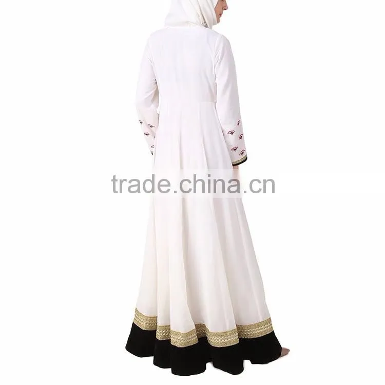 Islamic clothing hijab muslim wear white chiffon embroidered woman abaya