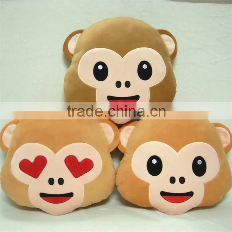 Best sell cute plush soft monkey emoji pillows with heart eyes