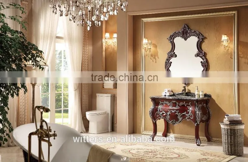 Single bowl bathroom vanity decorated by hand carving and painting in silver WTS827