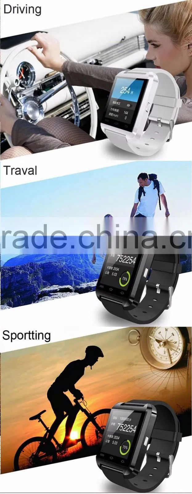 U8 Wrist Smart Watch Mobile Phone with Bluetooth 3 Color on Stock Wholesales Promotion Bracelets (U8)