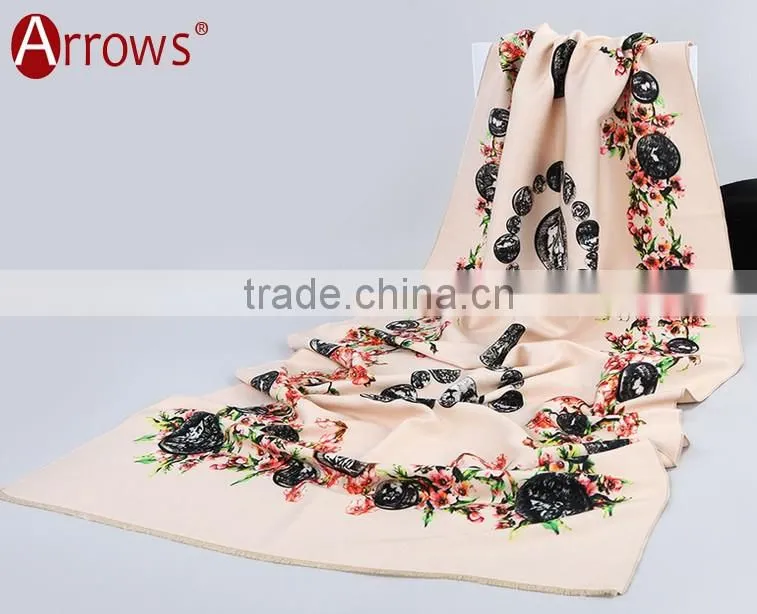 2016 New Design 100% Arcylic Women Ladies Winter Scarf Shawls Wrap Printed Coins and Floral Pattern Tassel