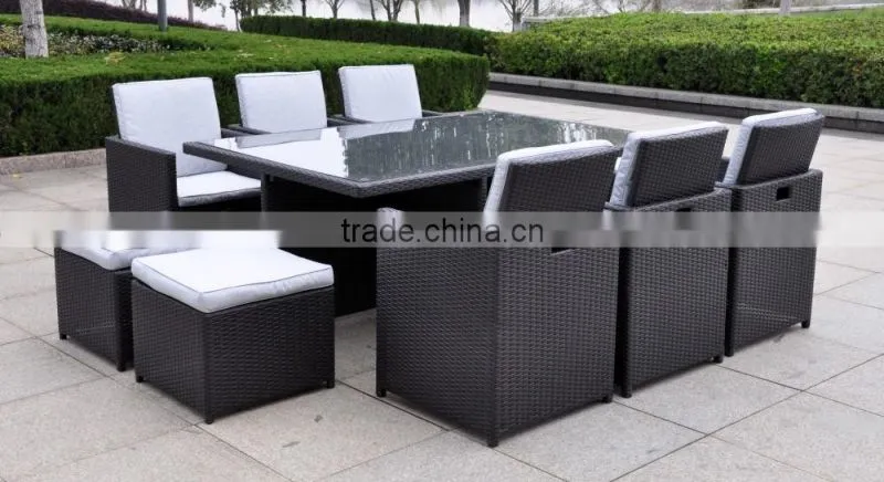 Wholesale Rectangular Classic Rattan Dinner Table Set Outdoor Furniture