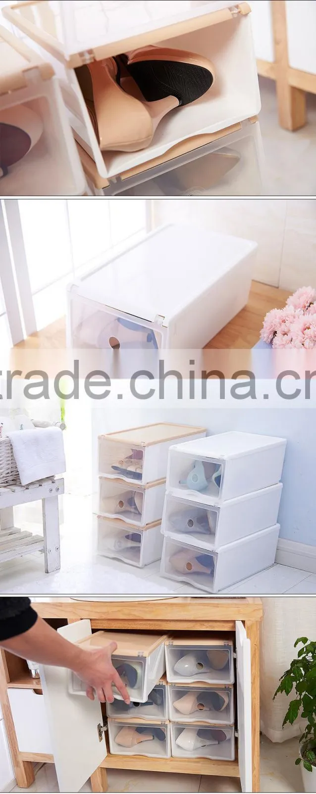 Easy Carry Border Transparent Drawer Shoe Storage Organizer Stackable Box