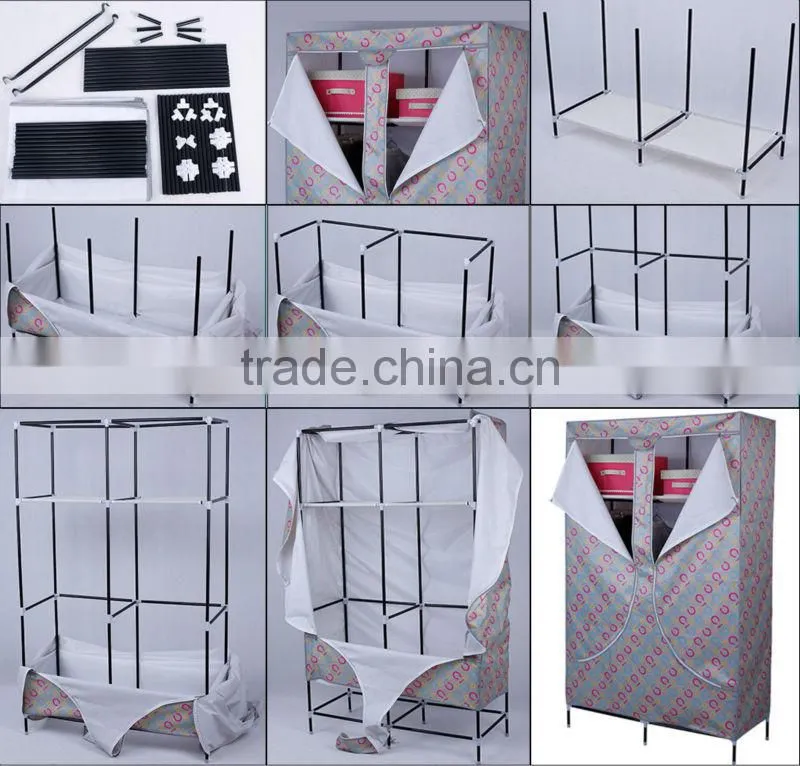 Two Doors Portable Cloth Wardrobe,Double Door Bedroom Color Wardrobe