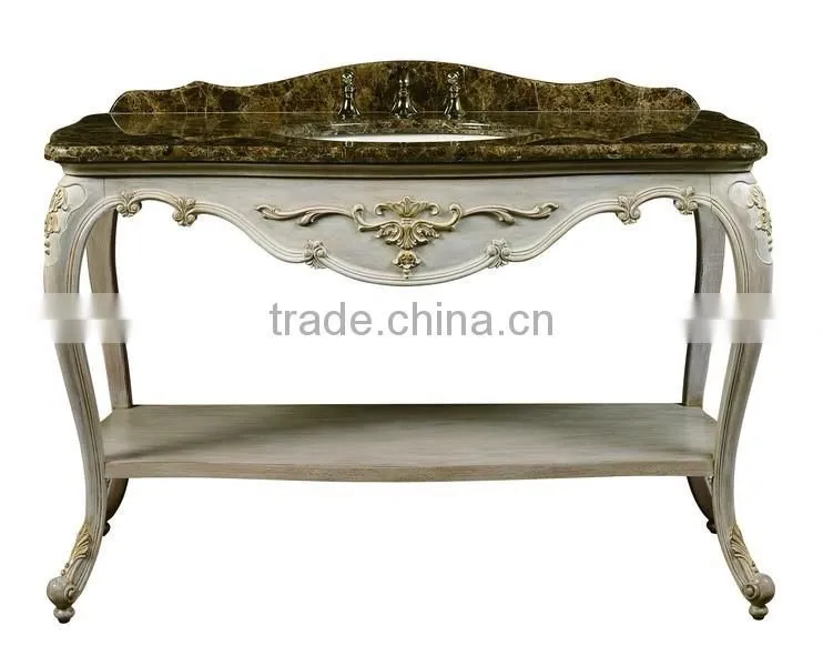Exquisite Wood Carved Bathroom Vanity Table With Mirror, Retro Wooden Bathroom Vanity Cabinet With Sink