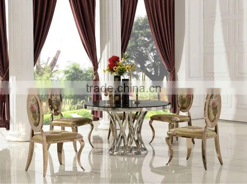luxury design round glass ,stainless steel with four chairs dining table TH371