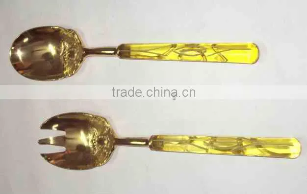 Beautifully embossed salad server set of 2 with Mother of Pearl decoration